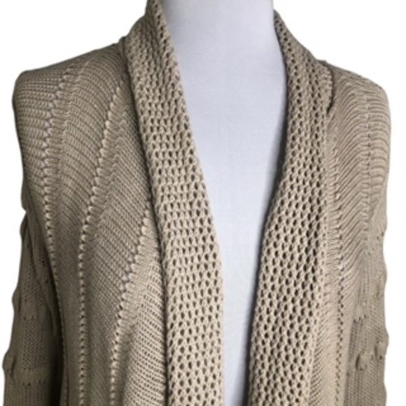 NWT Kenar Tan Open Front Rolled Collar Back Split Relaxed Fit  Cardigan Size L - Picture 2 of 8